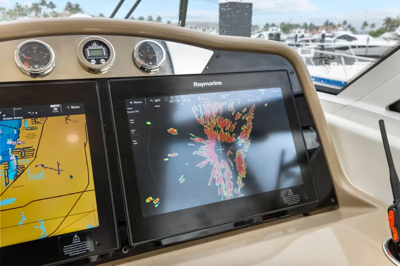 Black Diamond Yacht Photos Pics Dashboard of 2016 Formula 45 Yacht with navigation and radar displays.