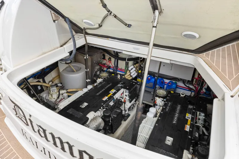 Black Diamond Yacht Photos Pics Engine compartment of a 2016 Formula 45 Yacht with Volvo Penta engines.