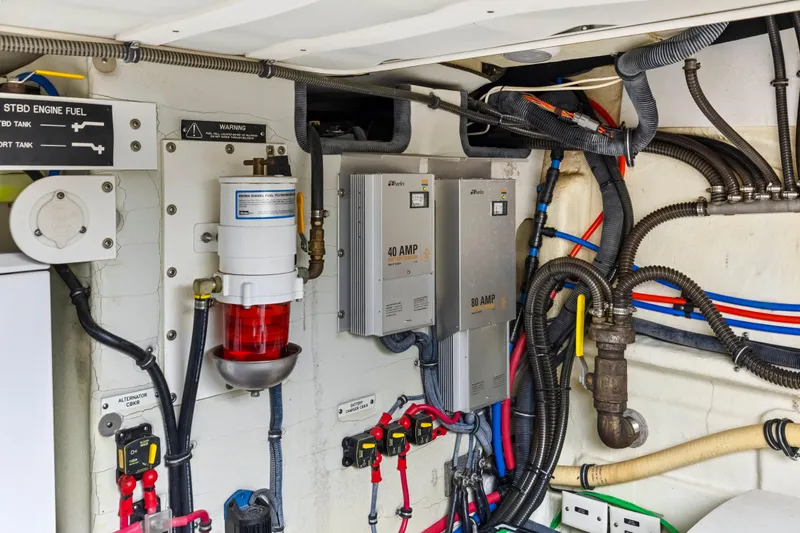 Black Diamond Yacht Photos Pics Engine room of a 2016 Formula 45 Yacht with electrical and fuel systems.