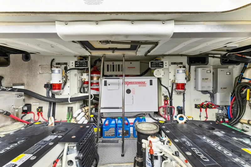 Black Diamond Yacht Photos Pics Engine room of 2016 Formula 45 Yacht with Volvo Penta engines and Westerbeke generator.