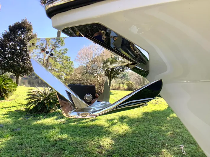 Highly Upgraded - 2025 Century 2600 Cc Yacht Photos Pics Close-up of a 2025 Century 2600 Center Console boat's shiny metal anchor.