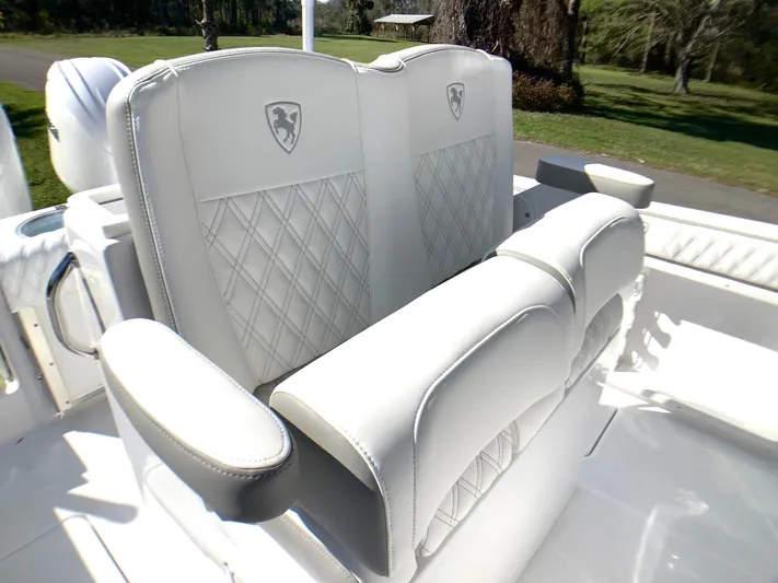 Highly Upgraded - 2025 Century 2600 Cc Yacht Photos Pics Luxurious seating on 2025 Century 2600 Center Console boat with diamond stitching.