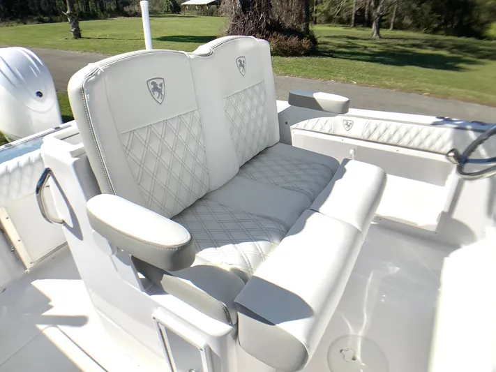 Highly Upgraded - 2025 Century 2600 Cc Yacht Photos Pics 2025 Century 2600 Center Console boat with luxurious seating and diamond-stitched upholstery.