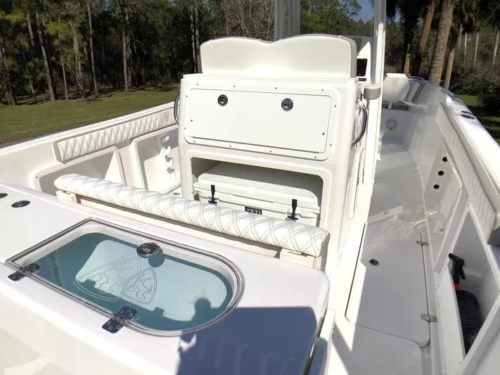 Highly Upgraded - 2025 Century 2600 Cc Yacht Photos Pics 2025 Century 2600 Center Console boat interior with seating and storage compartments.
