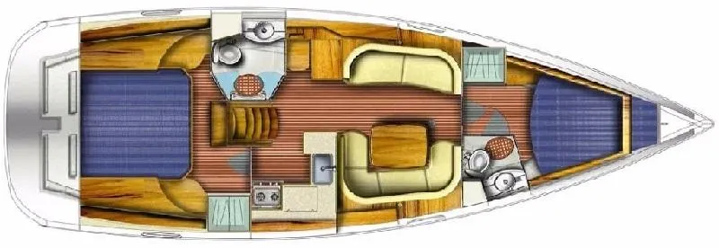 R Yacht Photos Pics Interior layout of 2006 Jeanneau Sun Odyssey 42 DS sailboat, featuring cabins and amenities.