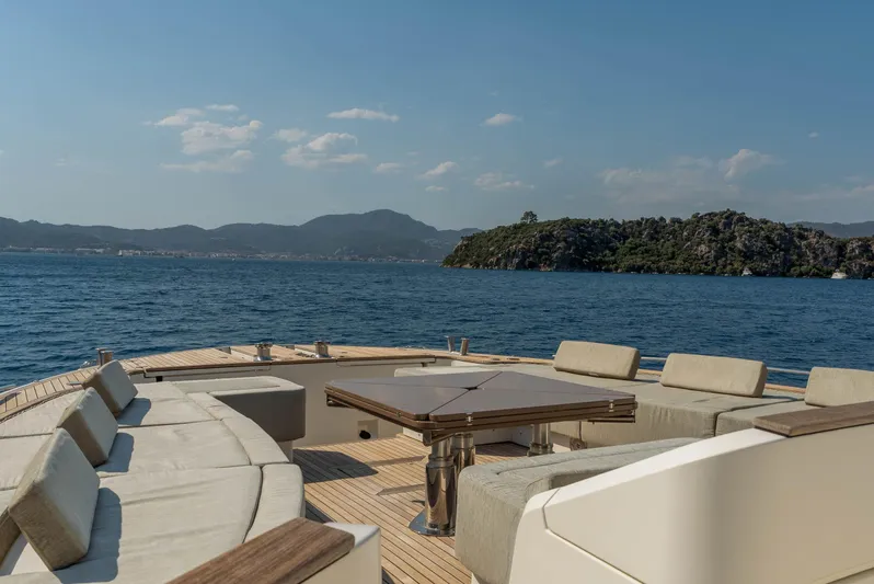  Yacht Photos Pics Luxurious 2016 Monte Carlo Yachts MCY 86 deck with scenic ocean view.