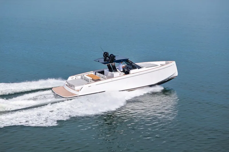 Lady Di Yacht Photos Pics 2024 Pardo Yachts 43 cruising on open water, showcasing sleek design and performance.