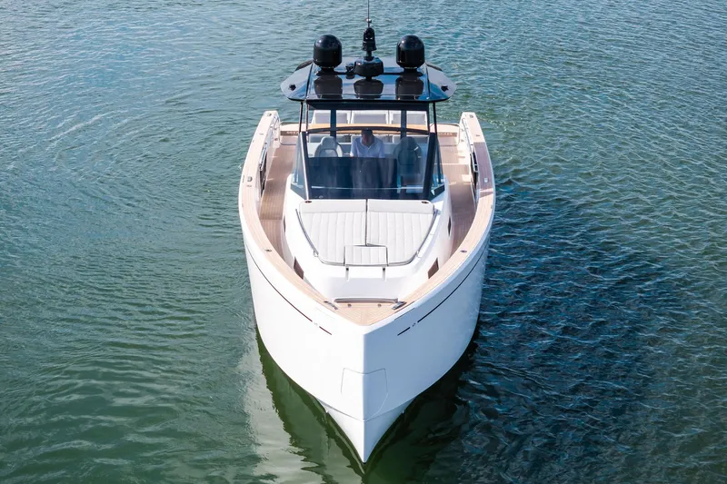 Lady Di Yacht Photos Pics 2024 Pardo Yachts 43 cruising on calm waters, showcasing sleek design and luxury.