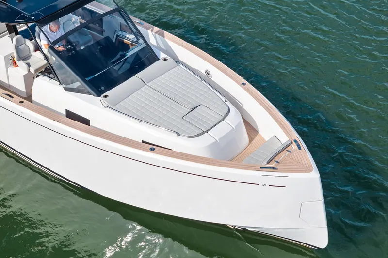 Lady Di Yacht Photos Pics 2024 Pardo Yachts 43 cruising on water, showcasing sleek design and luxury features.