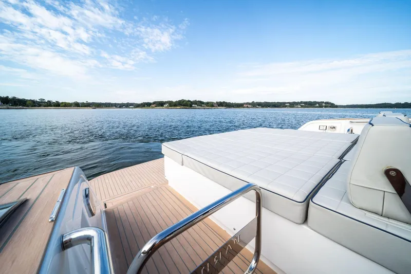 Lady Di Yacht Photos Pics 2024 Pardo Yachts 43, luxurious deck view with serene water backdrop.