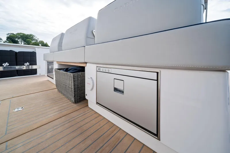 Lady Di Yacht Photos Pics Luxurious 2024 Pardo Yachts 43 deck with sleek seating and integrated storage.