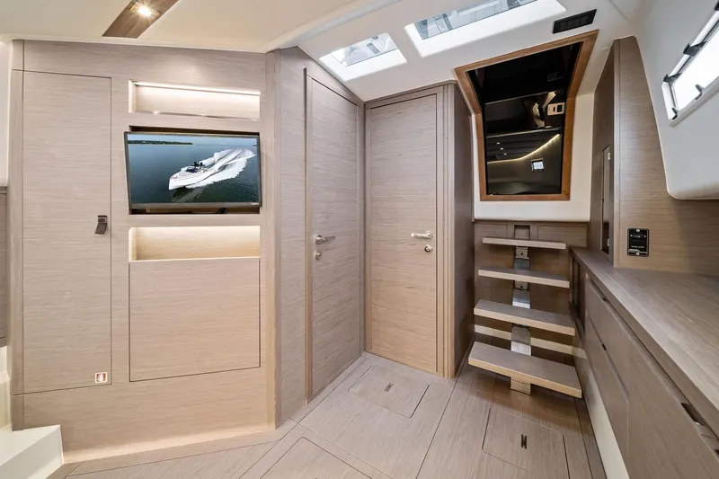 Lady Di Yacht Photos Pics Interior of 2024 Pardo Yachts 43, featuring modern design and wooden finishes.