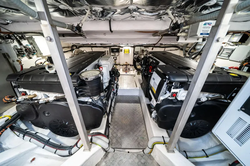 Lady Di Yacht Photos Pics Engine room of 2024 Pardo Yachts 43, showcasing dual powerful engines.