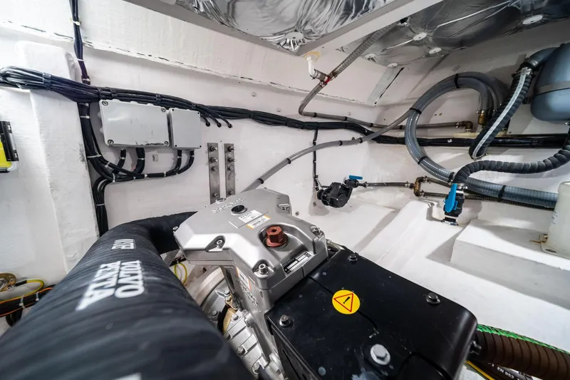 Lady Di Yacht Photos Pics Engine room of 2024 Pardo Yachts 43, showcasing modern mechanical components and wiring.