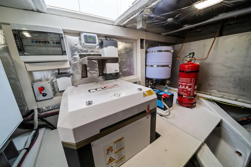 Lady Di Yacht Photos Pics Engine room of 2024 Pardo Yachts 43, featuring modern equipment and safety systems.