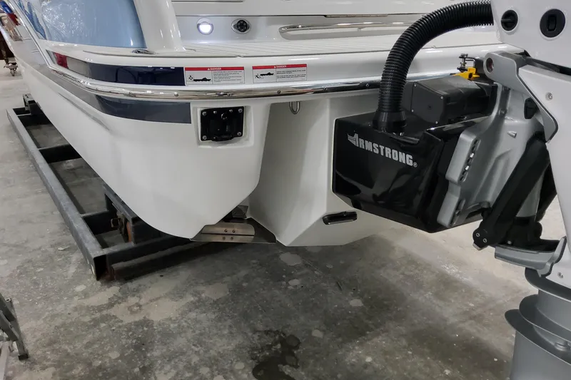  Yacht Photos Pics 2026 Formula 310 Bowrider OB boat with Armstrong bracket, rear view on trailer.