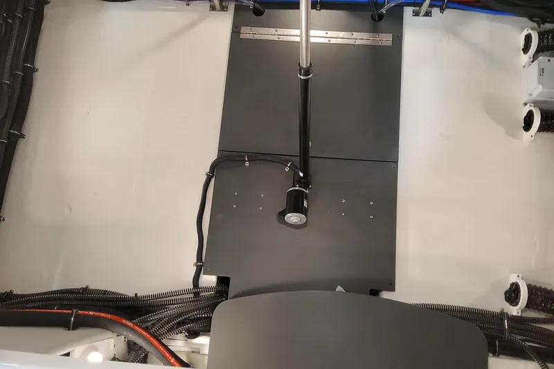  Yacht Photos Pics Interior view of 2026 Formula 310 Bowrider OB boat, showcasing mechanical components.