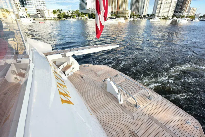 Waterford (name Reserved) Yacht Photos Pics Luxurious 2016 Sovereign Pilothouse yacht deck with waterfront cityscape view.