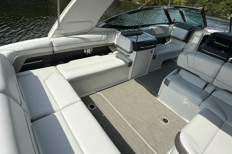  Yacht Photos Pics 2018 Formula 330 Crossover Bowrider interior with luxurious seating and modern design.