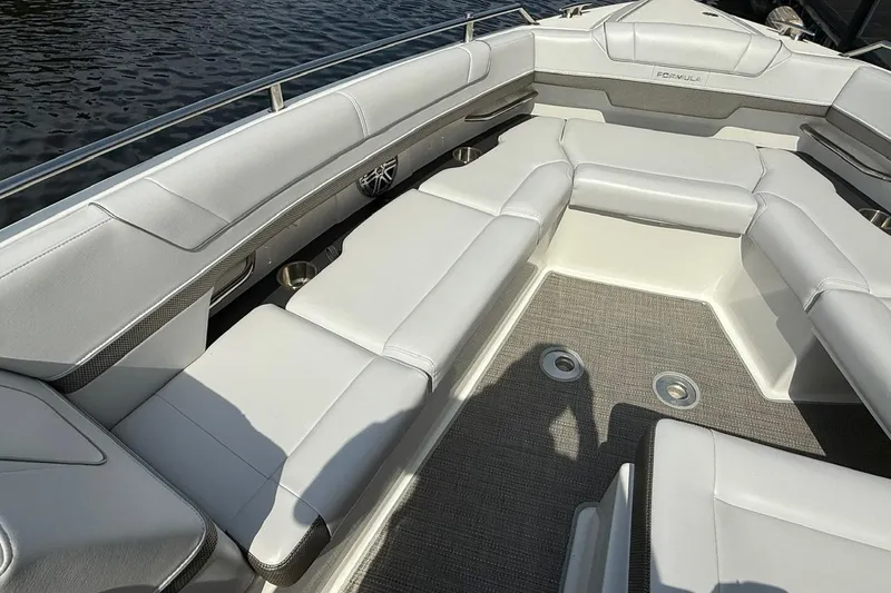  Yacht Photos Pics 2018 Formula 330 Crossover Bowrider interior with spacious seating and elegant design.
