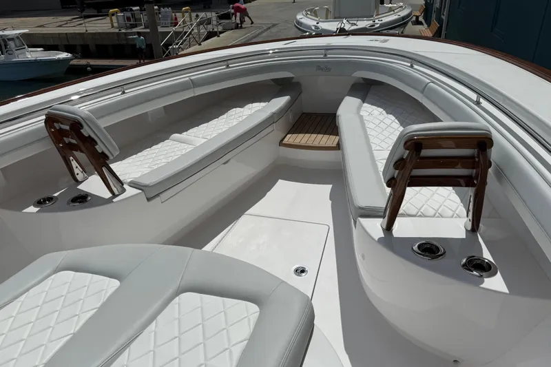  Yacht Photos Pics Luxurious seating area on 2026 Mag Bay 38 CC boat with elegant design.