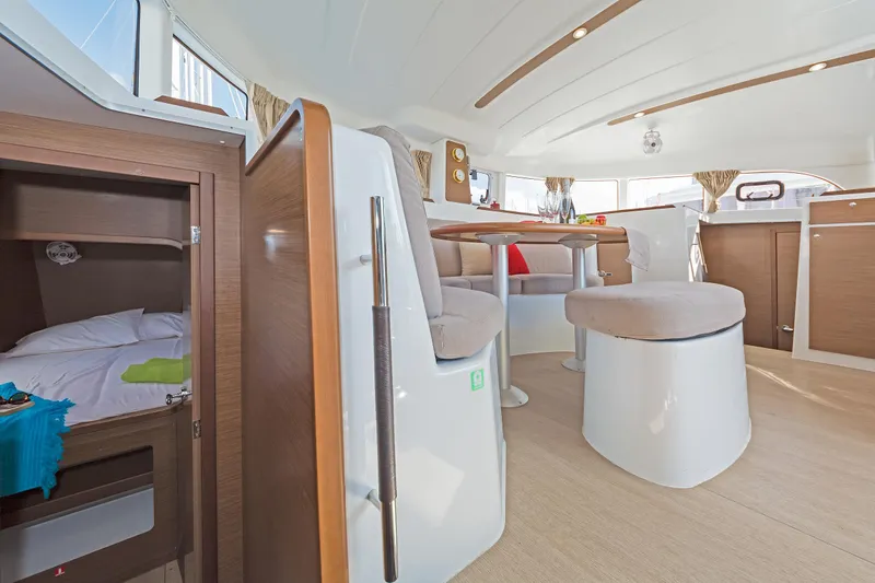  Yacht Photos Pics Interior of 2017 Lagoon 380 S2 catamaran with cozy seating and modern design.