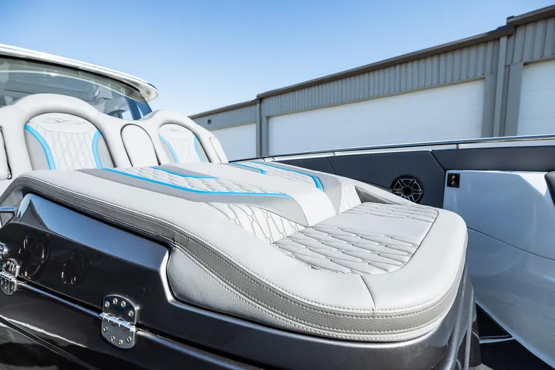  Yacht Photos Pics 2023 MTI V42 boat with luxurious seating and modern design.