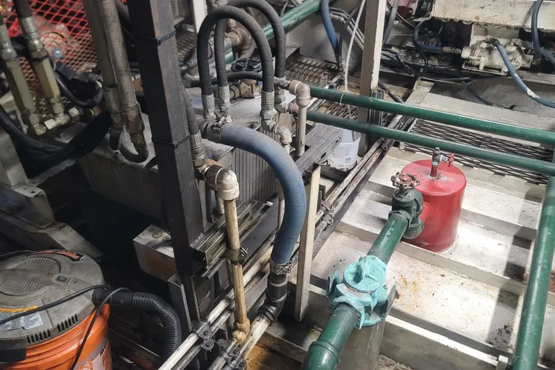 Indian River Queen Yacht Photos Pics Industrial machinery with pipes and valves, Custom Paddle Wheel model, 1984.