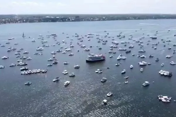 Indian River Queen Yacht Photos Pics Aerial view of numerous boats featuring a 1984 Custom Paddle Wheel.