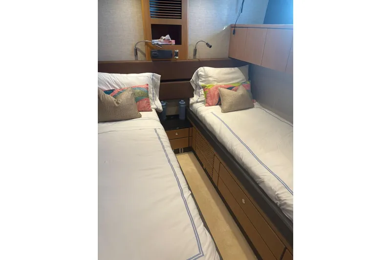 Big Blue Yacht Photos Pics Luxurious twin cabin in 2014 Fairline Squadron 78 Custom yacht.