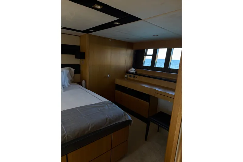 Big Blue Yacht Photos Pics Luxurious cabin interior of 2014 Fairline Squadron 78 Custom yacht.