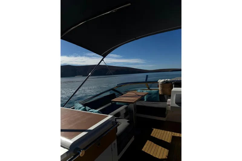 Big Blue Yacht Photos Pics Luxurious 2014 Fairline Squadron 78 Custom yacht deck with scenic ocean view.