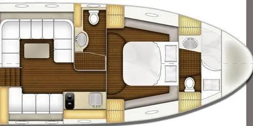 Azaxaki Yacht Photos Pics Floor plan of a 1995 Magnum 50 Bestia yacht, featuring bedrooms and bathrooms.