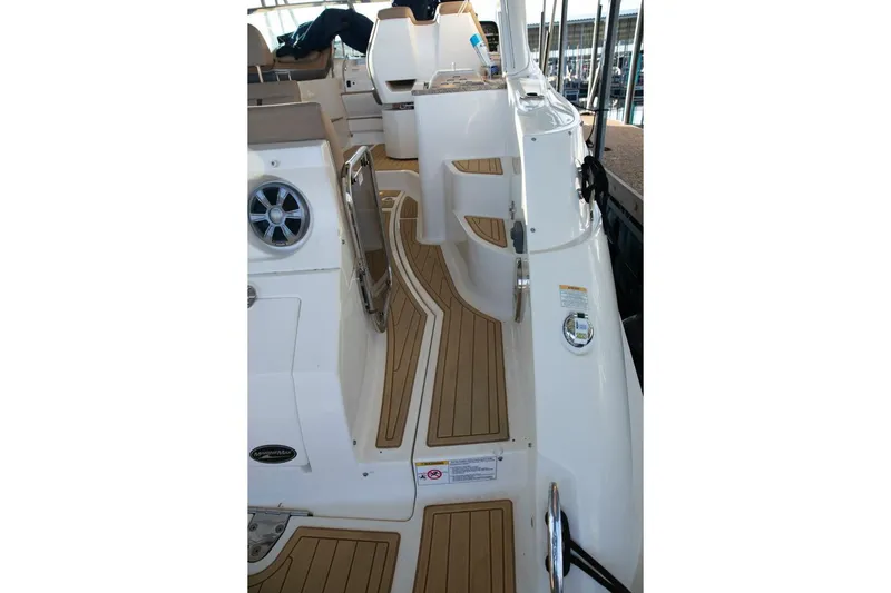  Yacht Photos Pics 2016 Sea Ray 350 Sundancer boat interior with teak flooring and modern design.