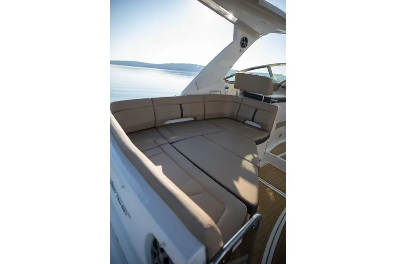  Yacht Photos Pics Luxurious seating on 2016 Sea Ray 350 Sundancer yacht with scenic water view.
