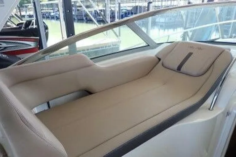  Yacht Photos Pics Luxurious seating on 2016 Sea Ray 350 Sundancer boat, featuring beige upholstery.