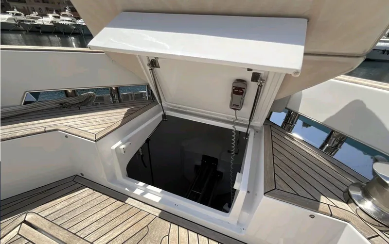  Yacht Photos Pics Hatch opening on 2021 Pardo Yachts E60, showcasing sleek deck design.