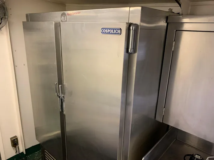  Yacht Photos Pics Stainless steel Cospolich refrigerator on 1955 L-T 100 Steel Army Tugboat.