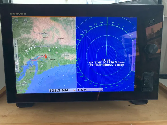  Yacht Photos Pics Navigation display showing radar and map on a 1955 Tugboat L-T 100 Steel Army Tug.