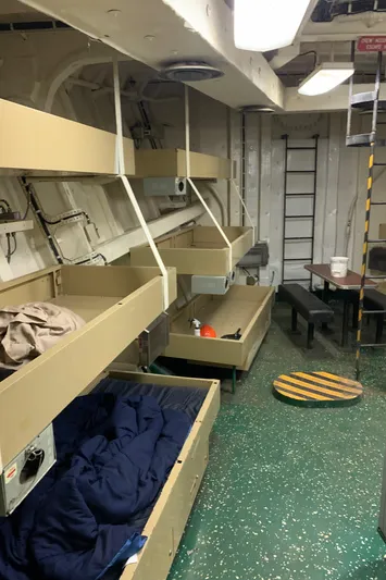  Yacht Photos Pics Interior of 1955 L-T 100 Steel Army Tugboat with bunk beds and ladder.