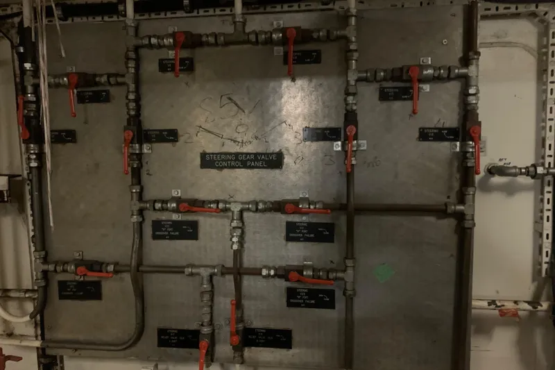  Yacht Photos Pics Control panel with valves on a 1955 Tugboat L-T 100 Steel Army Tug.