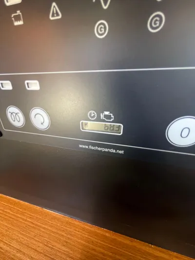  Yacht Photos Pics Control panel of a 2017 Catalina 425 yacht, featuring Fischer Panda display.