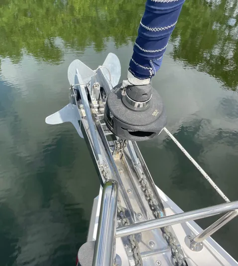  Yacht Photos Pics Bow of 2017 Catalina 425 sailboat with anchor and winch system.