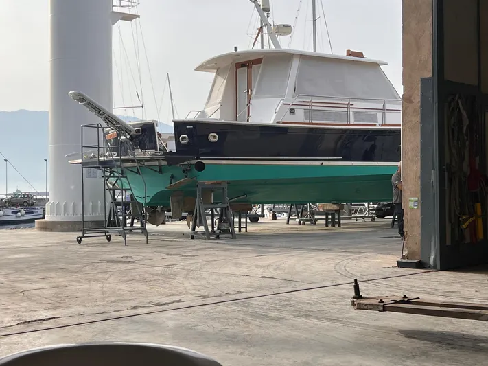  Yacht Photos Pics Grand Banks Eastbay 54 SX 2004 yacht in dry dock for maintenance.