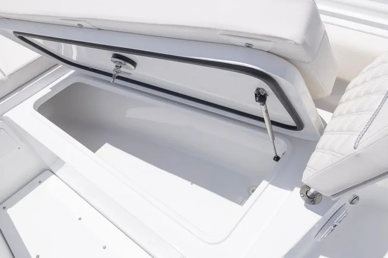  Yacht Photos Pics 2026 Sea Hunt Gamefish 30 Forward Seating storage compartment, open with cushioned seating.