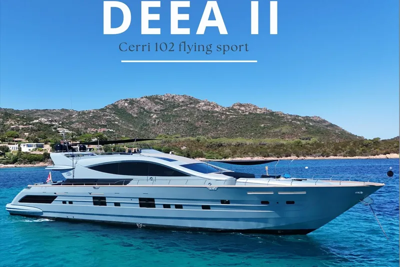 Deea II Yacht Photos Pics Luxury yacht "Deea II" Cerri Cantieri Navali 102, 2009 model, in scenic coastal waters.