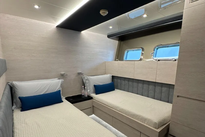 Deea II Yacht Photos Pics Luxurious twin cabin interior on 2009 Cerri Cantieri Navali 102 yacht.