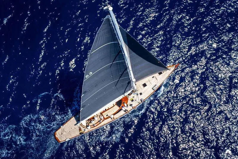 Spirit Of Galatea Yacht Photos Pics Aerial view of 2014 Spirit Yachts R74 sailing on deep blue ocean.
