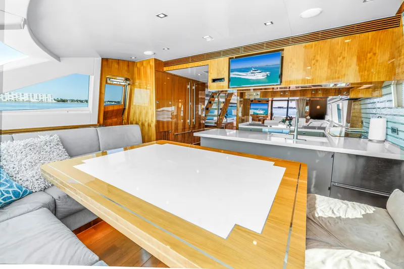 Encore Yacht Photos Pics Luxurious interior of 2015 Horizon E88 yacht with modern furnishings and scenic views.