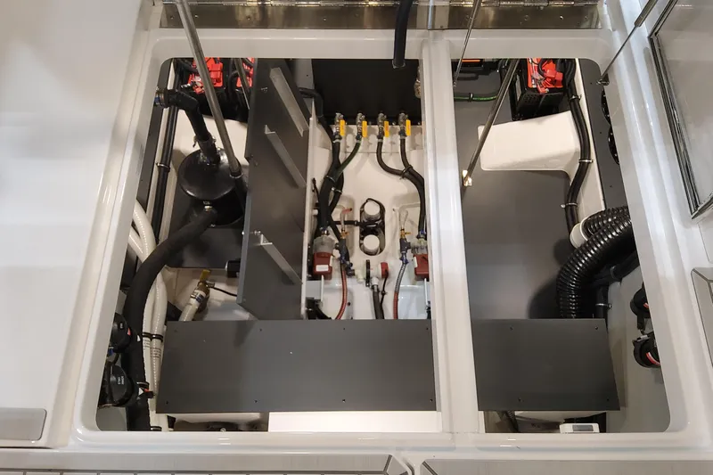 Yacht Photos Pics Engine compartment of 2026 Formula 400 Super Sport Crossover, showcasing detailed mechanical components.